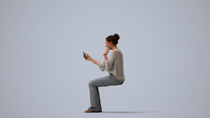 realistic 3D woman casual sitting, scanned archviz people for Blender and 3ds Max, three-quarter view render