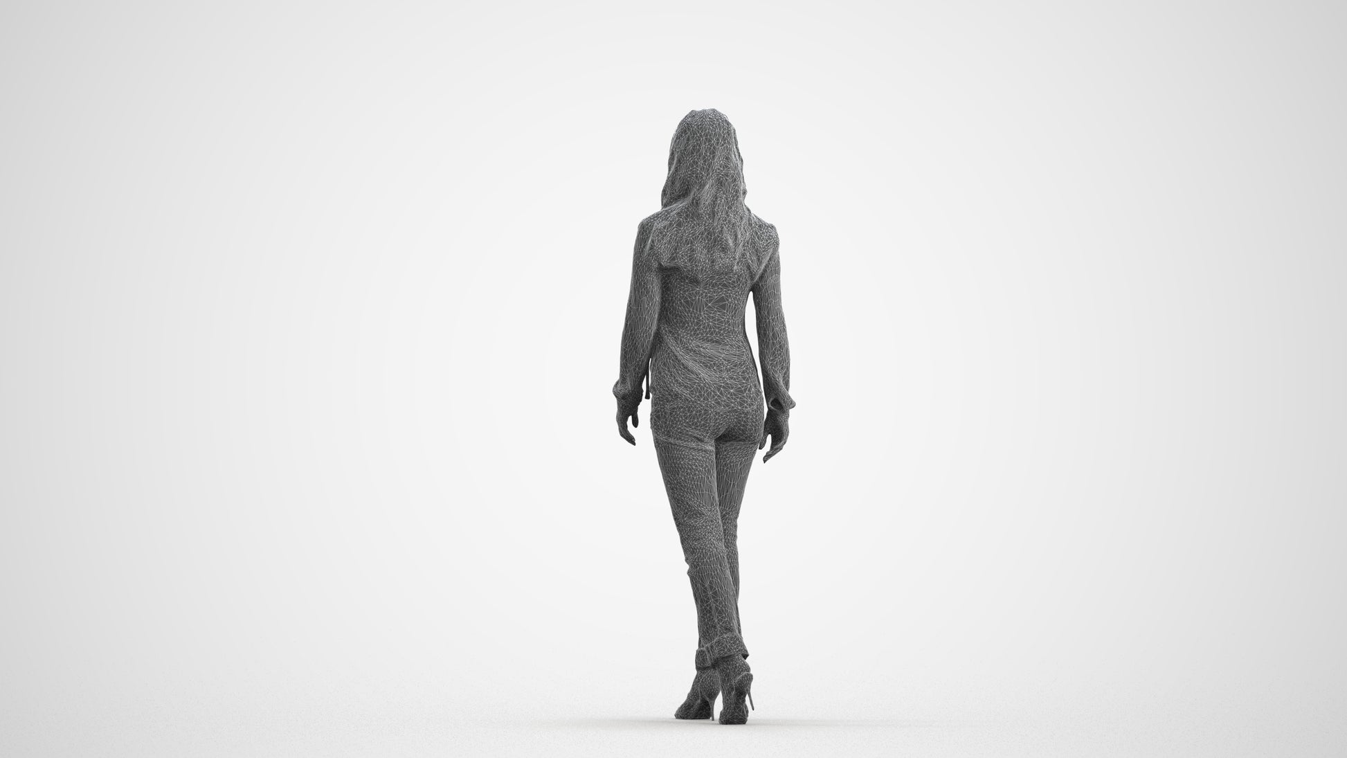 realistic 3D human woman casual walking, archviz people FBX OBJ for Blender, wireframe front view