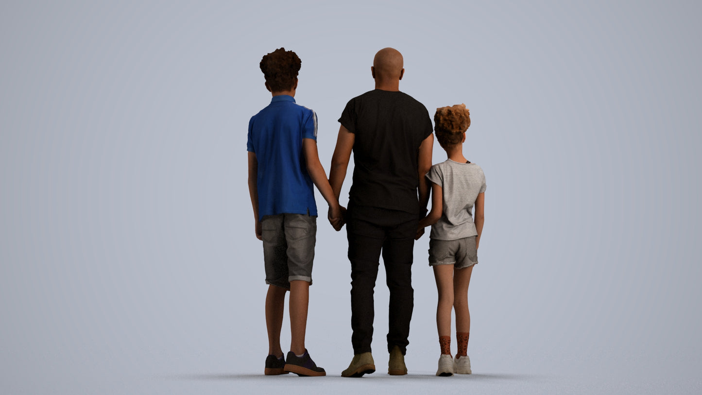realistic 3D human girl casual kids, archviz people FBX OBJ for Blender, front view render
