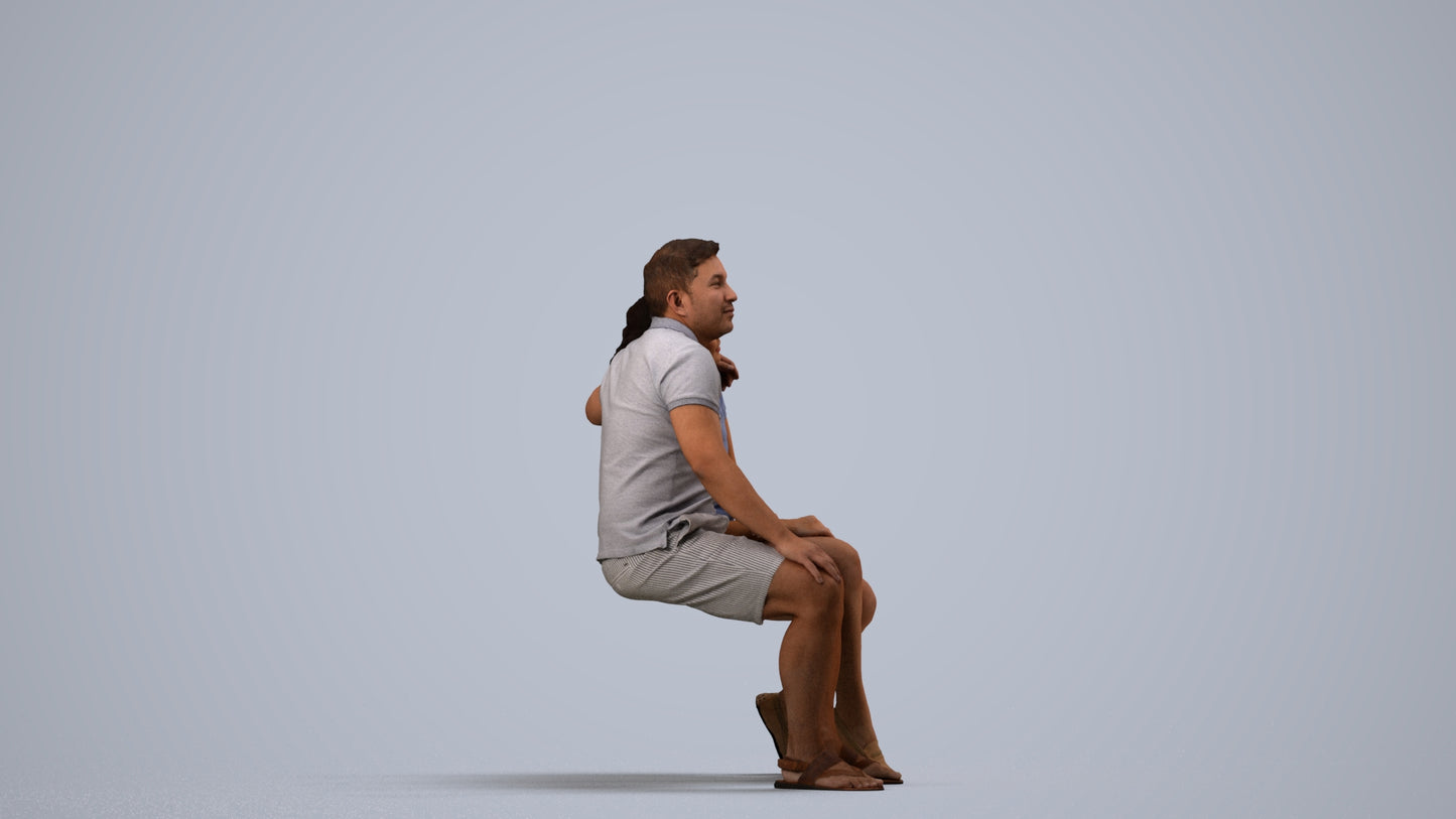 3D human model woman casual couple, photogrammetry scanned person for archviz, side view render