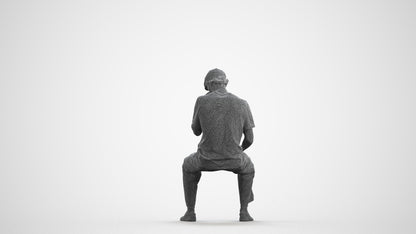 3D people model man casual sitting, scanned human for 3ds Max rendering, wireframe front view