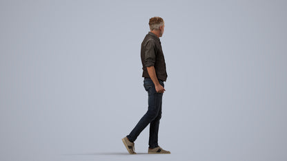 realistic 3D human man casual walking, archviz people FBX OBJ for Blender, side view render
