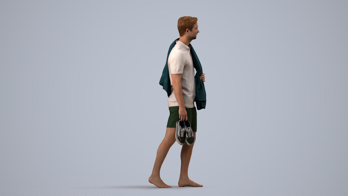 realistic 3D people man casual pool, render-ready for V-Ray and Corona, FBX OBJ, side view render