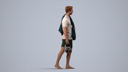 realistic 3D people man casual pool, render-ready for V-Ray and Corona, FBX OBJ, side view render
