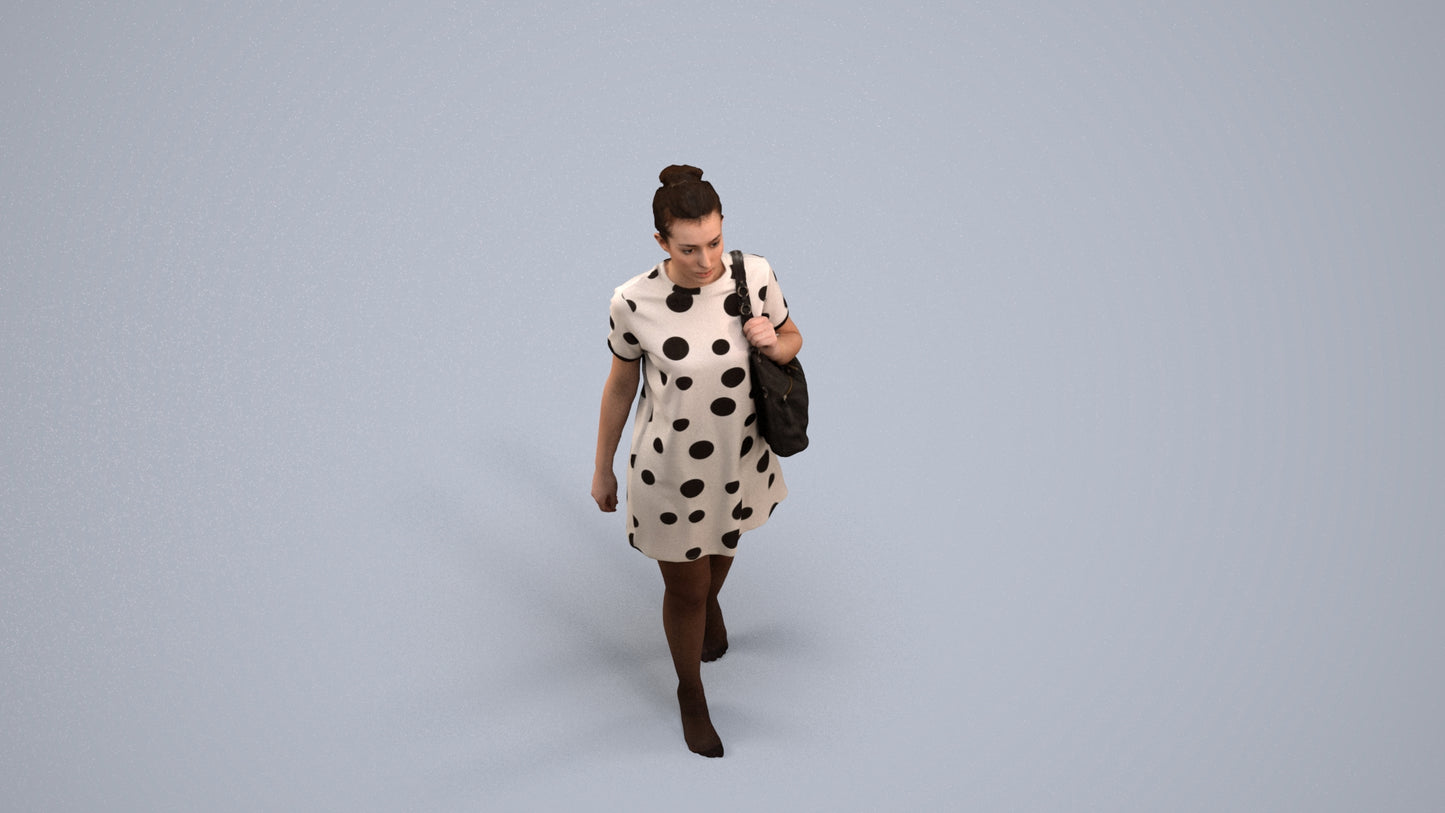 3D scanned woman walking casual, photorealistic archviz people for Enscape and SketchUp, back view render