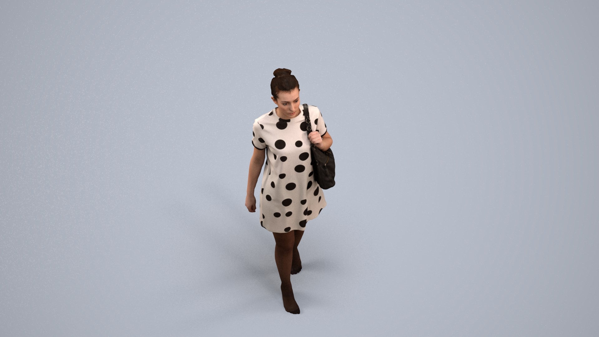 3D scanned woman walking casual, photorealistic archviz people for Enscape and SketchUp, back view render