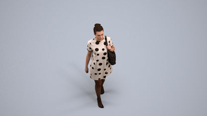 3D scanned woman walking casual, photorealistic archviz people for Enscape and SketchUp, back view render