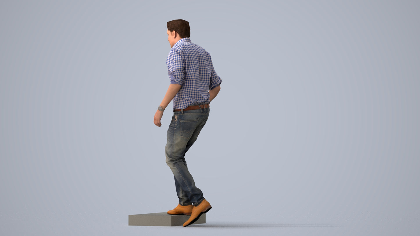 realistic 3D human man casual standing, archviz people FBX OBJ for Blender, three-quarter view render