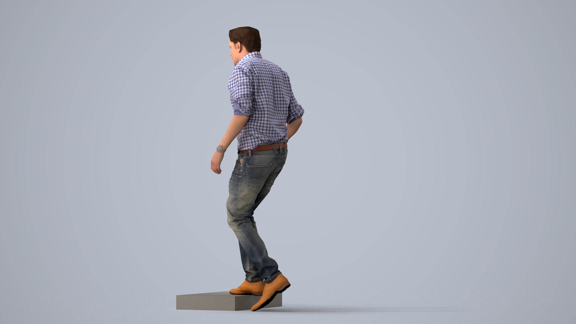 realistic 3D human man casual standing, archviz people FBX OBJ for Blender, three-quarter view render