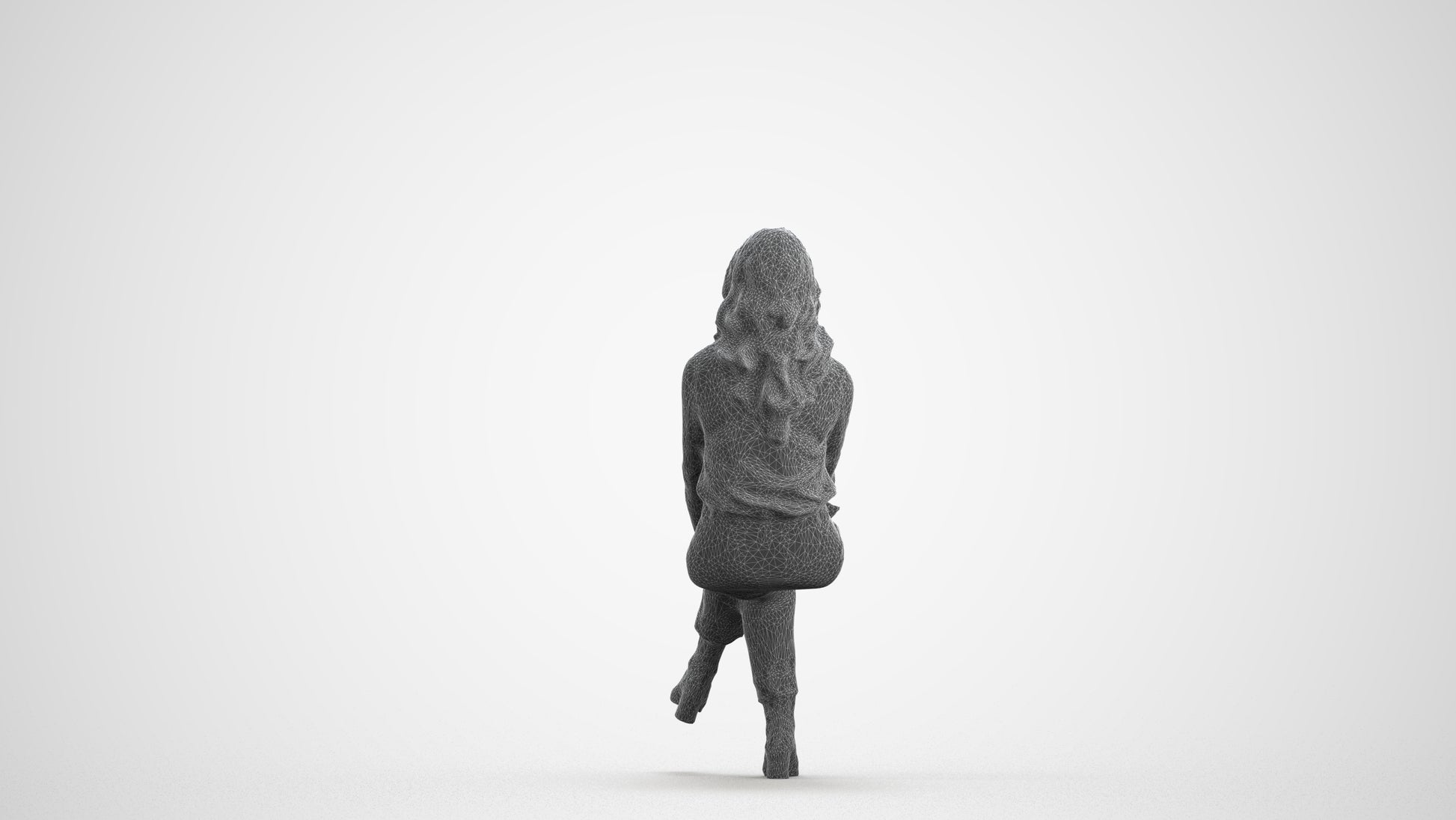 3D human model woman business formalaffairs, photogrammetry scanned person for archviz, wireframe front view