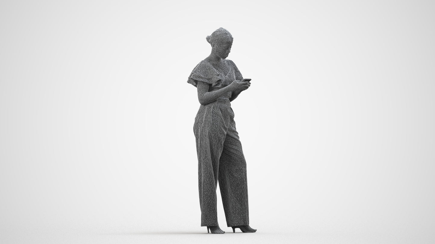 realistic 3D human woman business standing, archviz people FBX OBJ for Blender, wireframe side view