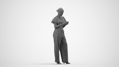 realistic 3D human woman business standing, archviz people FBX OBJ for Blender, wireframe side view