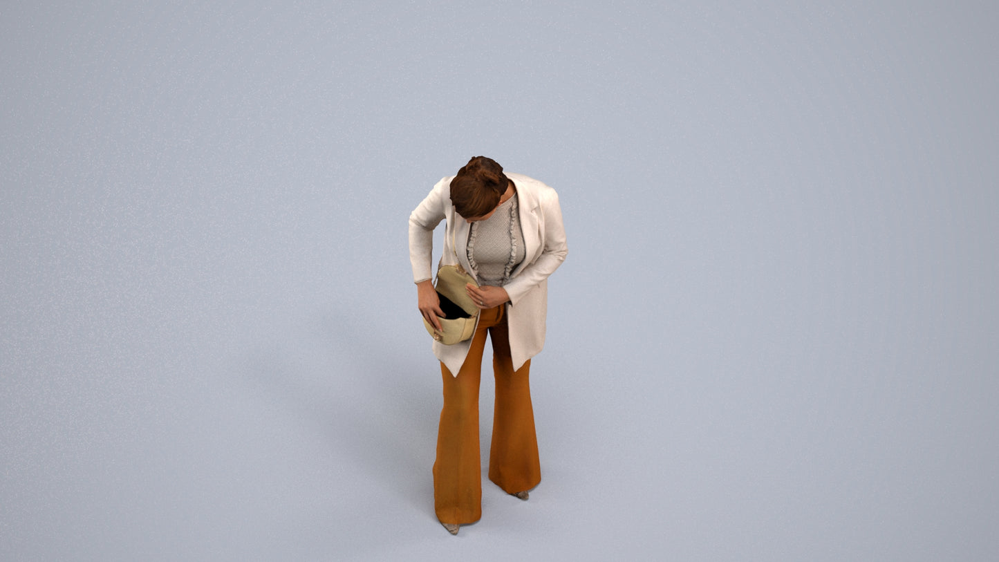 scanned 3D woman business standing, photogrammetry people for Enscape and V-Ray, back view render