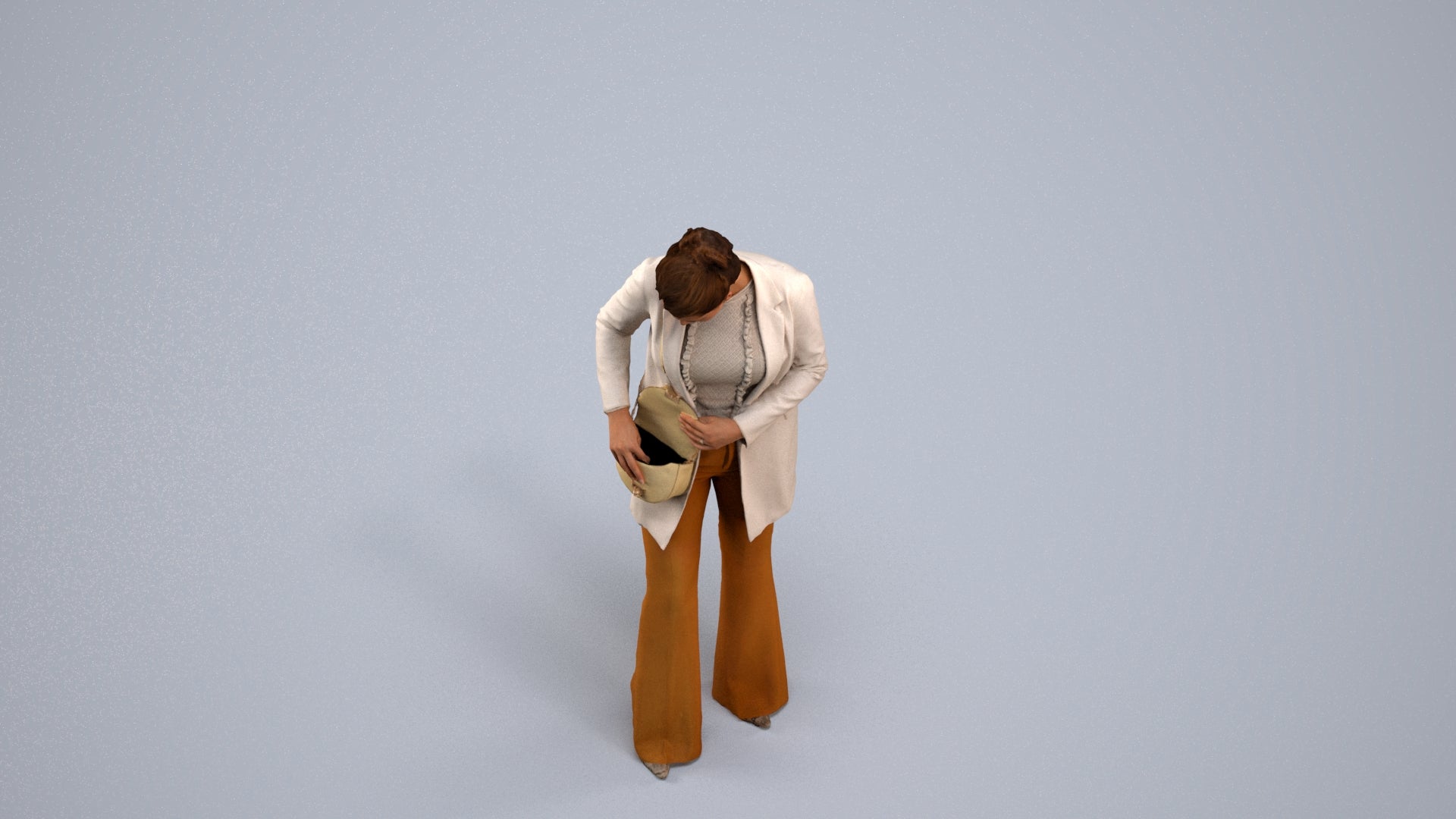 scanned 3D woman business standing, photogrammetry people for Enscape and V-Ray, back view render