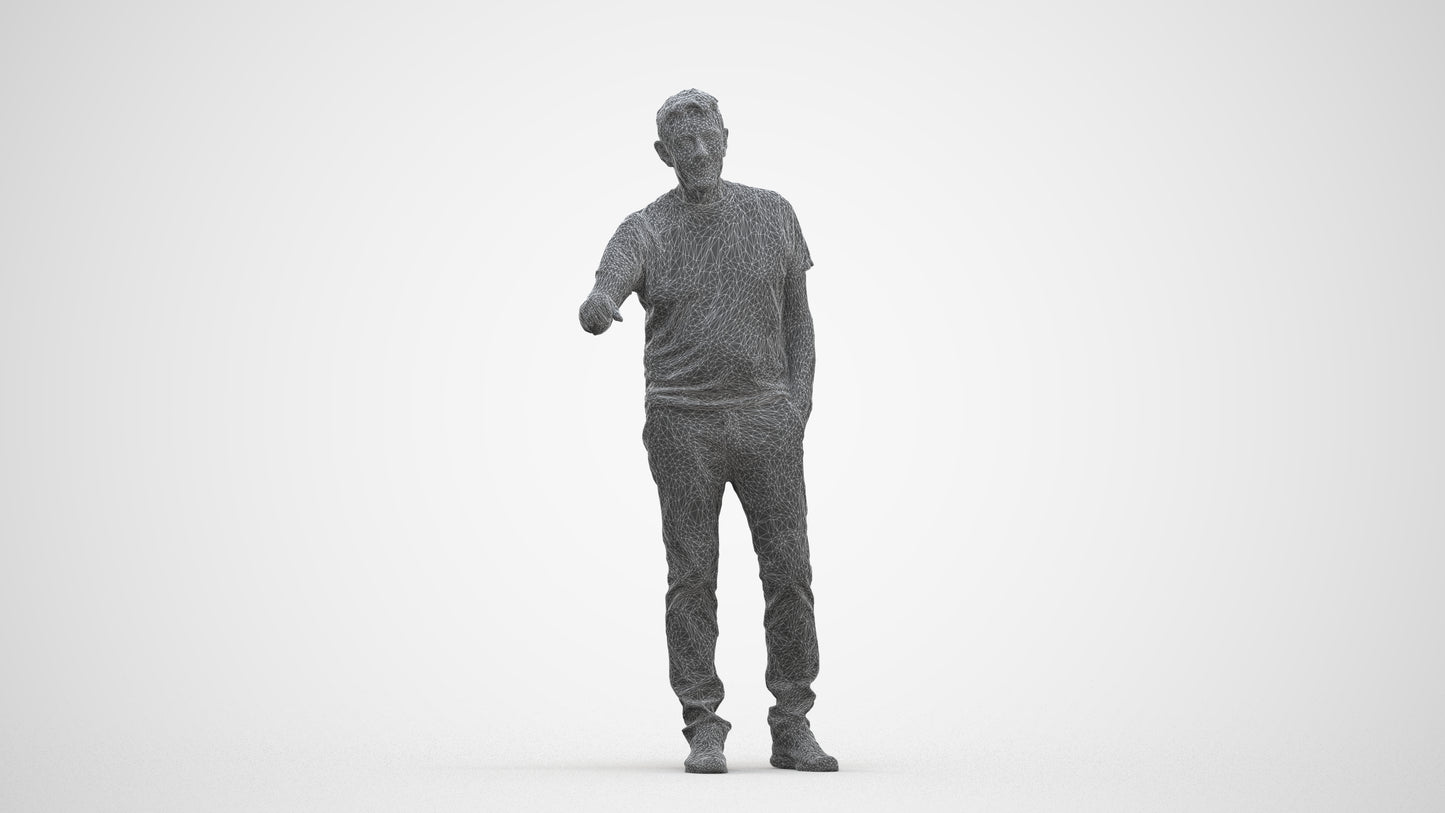realistic 3D human senior man casual door, archviz people FBX OBJ for Blender, three-quarter front view render