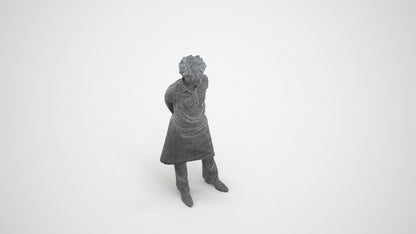 3D scanned woman standing, photorealistic archviz people for Enscape and SketchUp, wireframe three-quarter view