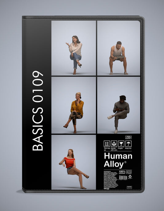 realistic 3D humans sitting pack, 5 archviz people FBX OBJ for Blender