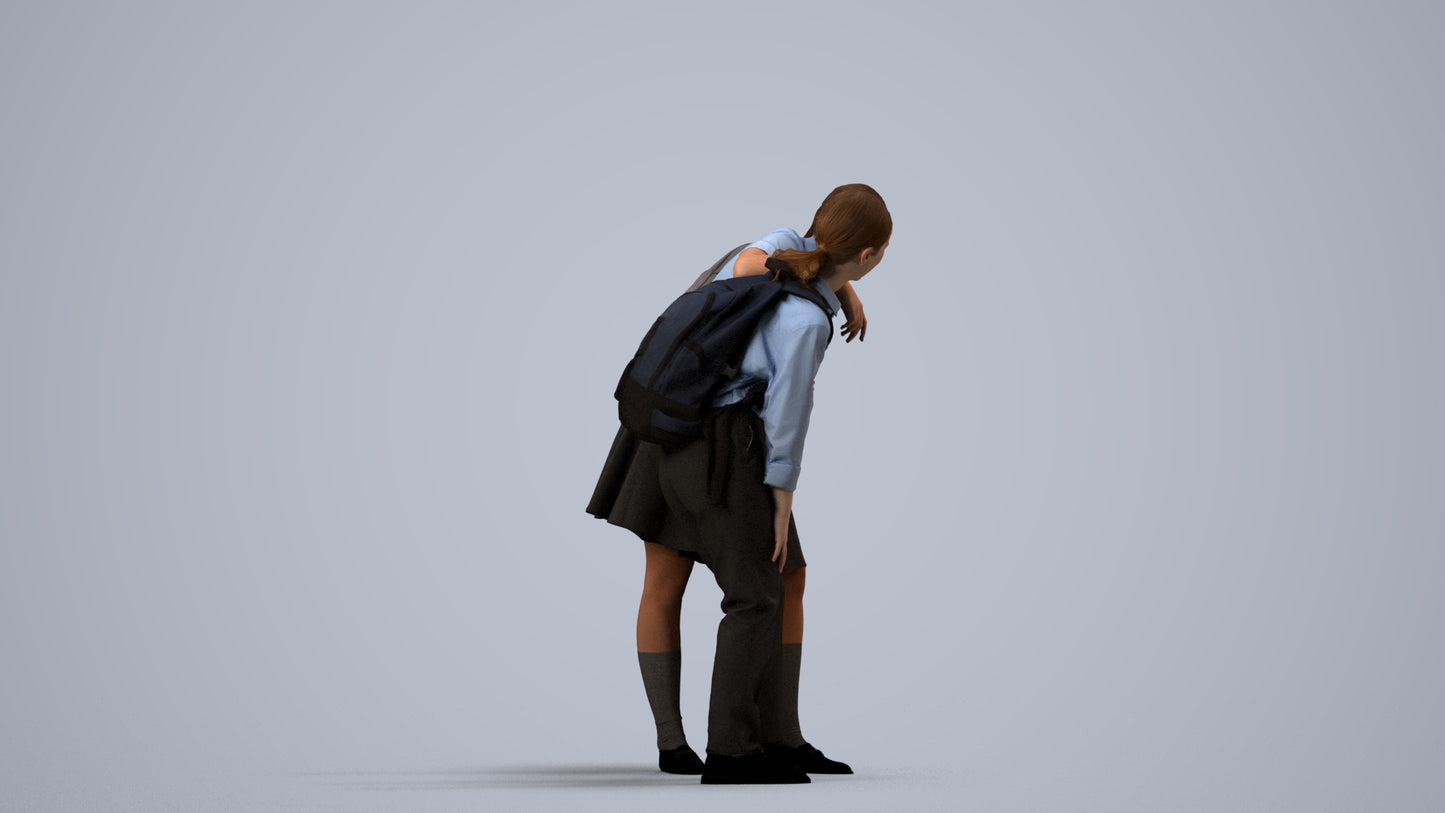 3D scanned girl kids, photorealistic archviz people for Enscape and SketchUp, side view render