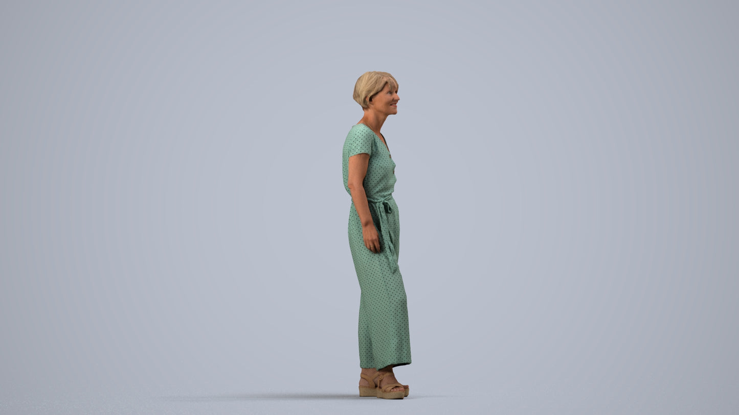 3D people model senior woman casual standing, scanned human for 3ds Max rendering, side view render
