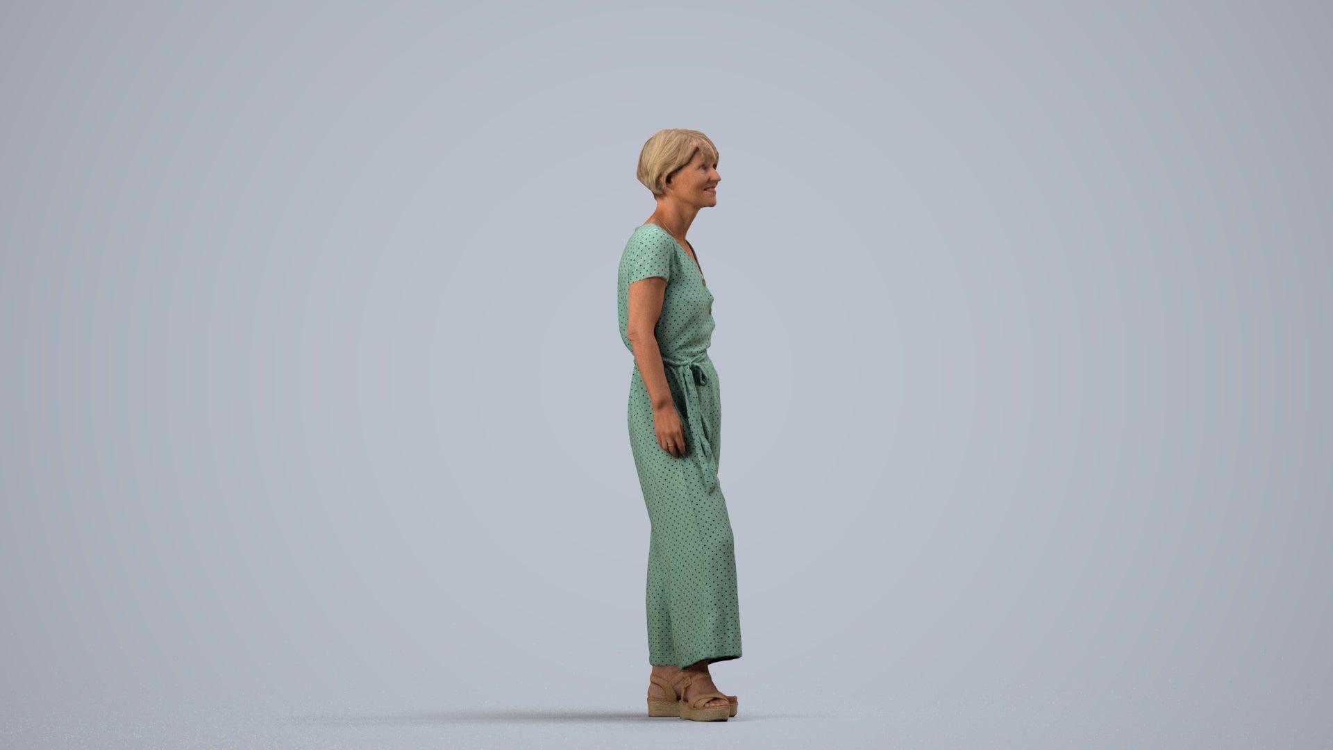 3D people model senior woman casual standing, scanned human for 3ds Max rendering, side view render