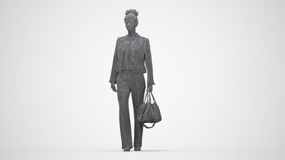 realistic 3D woman business walking, scanned archviz people for Blender and 3ds Max, wireframe back view