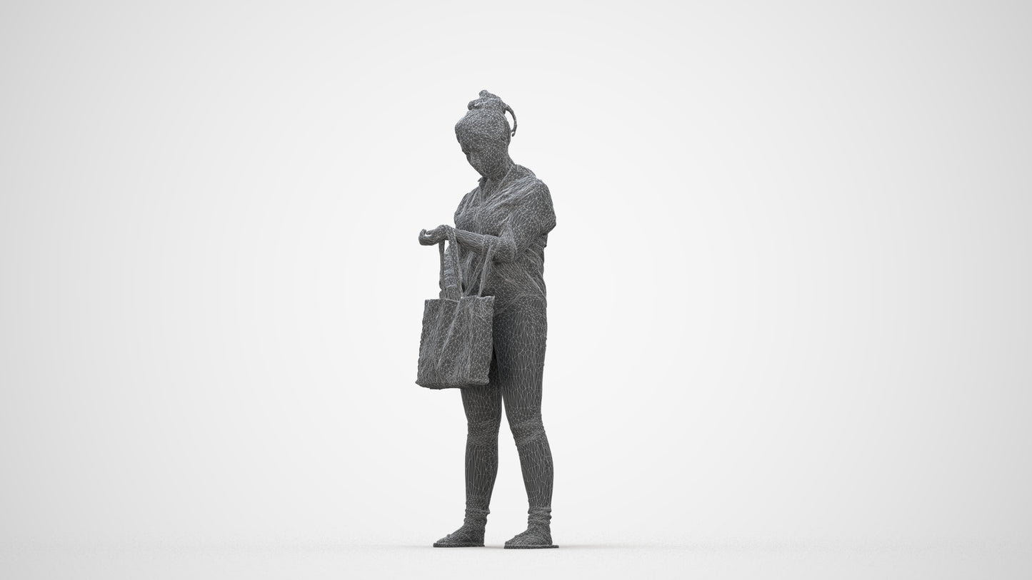 realistic 3D people woman formal shopping, render-ready for V-Ray and Corona, FBX OBJ, wireframe back view