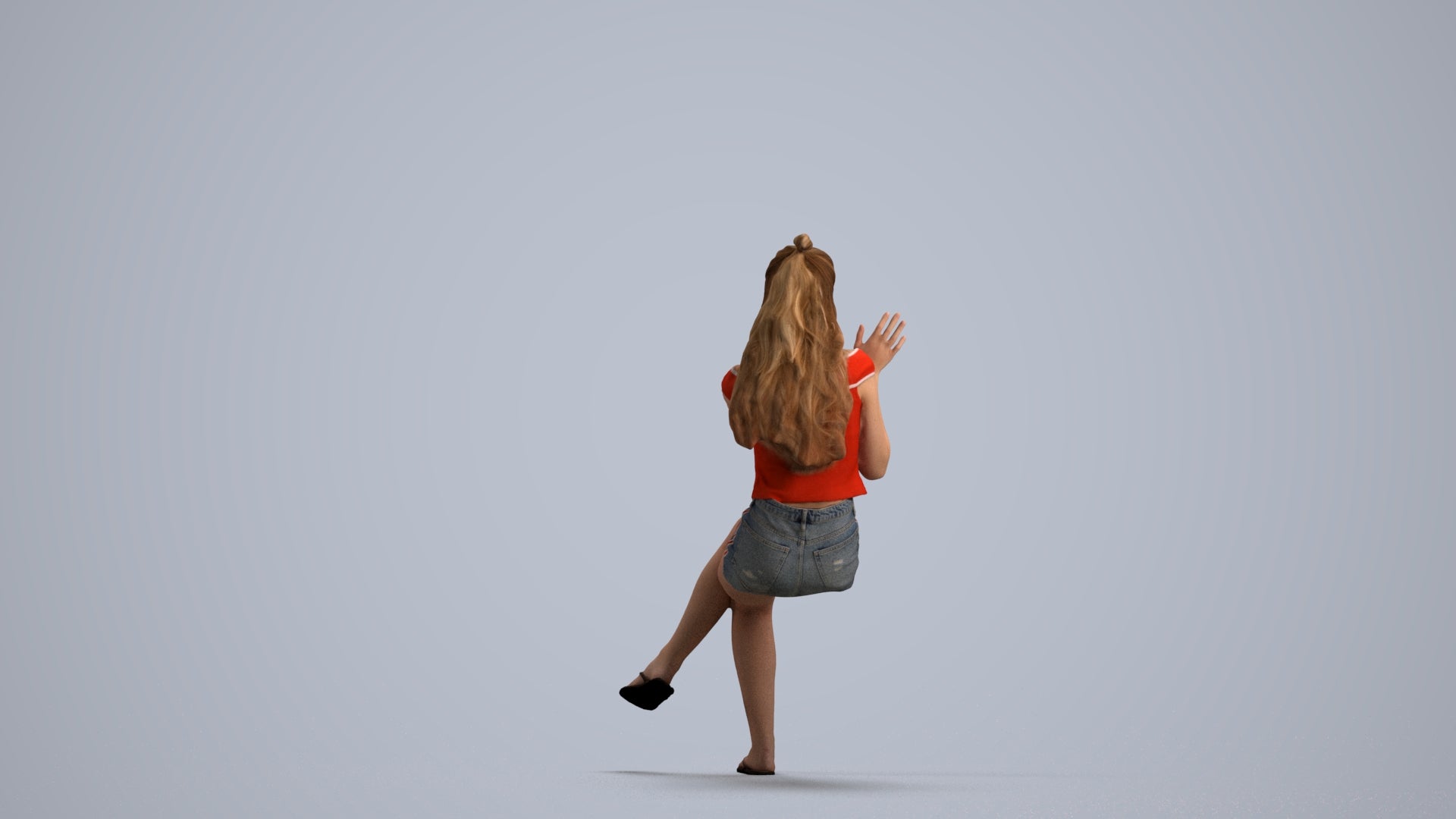 realistic 3D human girl casual sitting, archviz people FBX OBJ for Blender, front view render