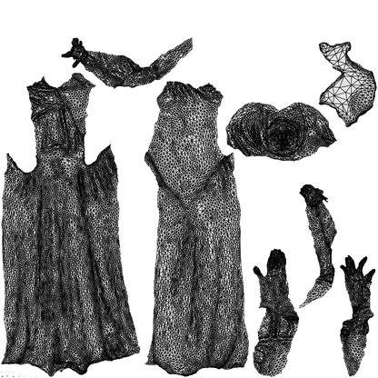scanned 3D woman standing, photogrammetry people for Enscape and V-Ray, wireframe top-down view