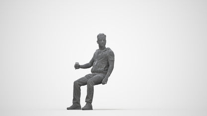 realistic 3D human man casual sitting, archviz people FBX OBJ for Blender, wireframe back view