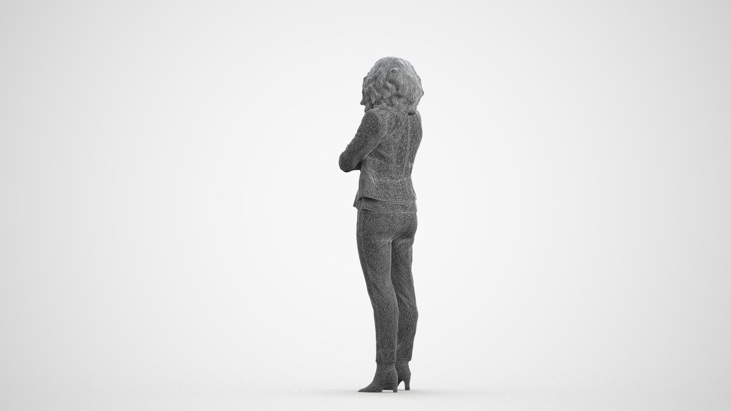 scanned 3D woman business standing, photogrammetry people for Enscape and V-Ray, wireframe front view