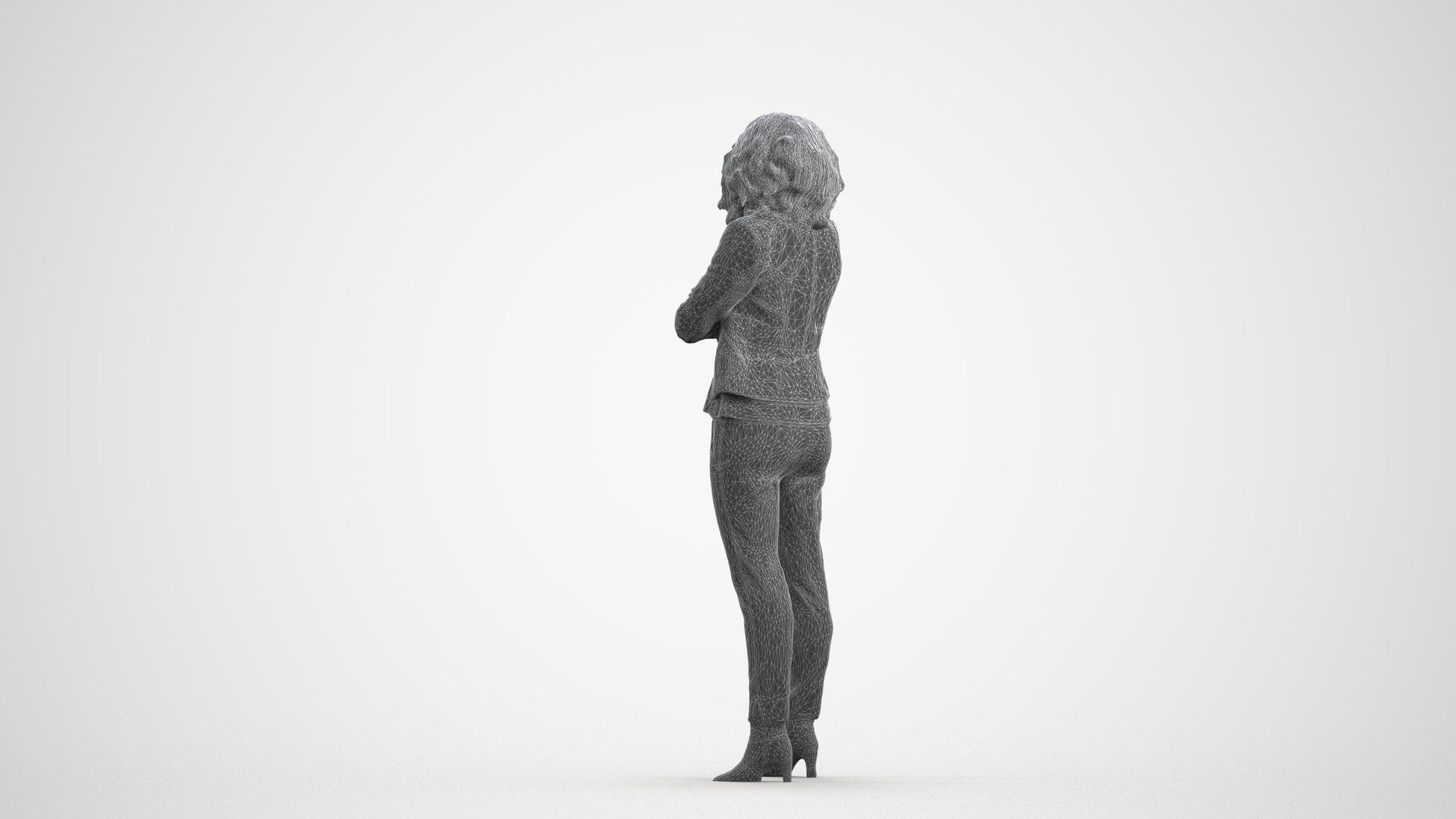 scanned 3D woman business standing, photogrammetry people for Enscape and V-Ray, wireframe front view