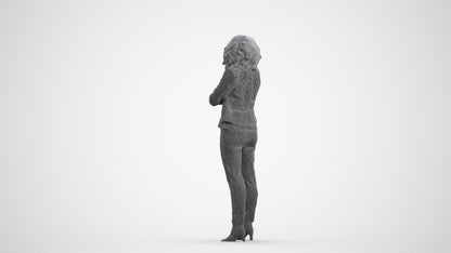 scanned 3D woman business standing, photogrammetry people for Enscape and V-Ray, wireframe front view