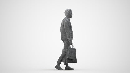 3D human model man casual formal, photogrammetry scanned person for archviz, wireframe side view