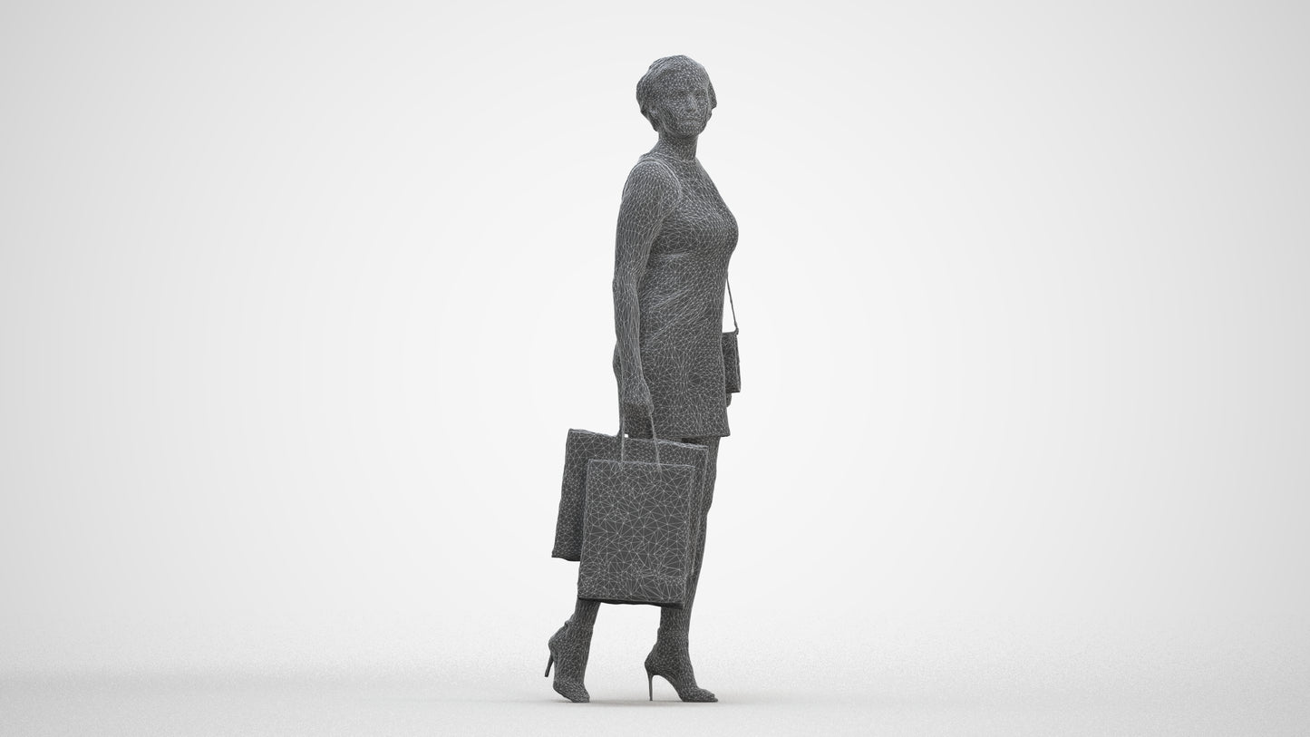 photogrammetry 3D woman casual shopping, realistic human model archviz FBX, three-quarter front view render
