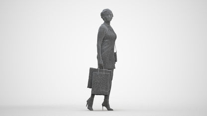 photogrammetry 3D woman casual shopping, realistic human model archviz FBX, three-quarter front view render