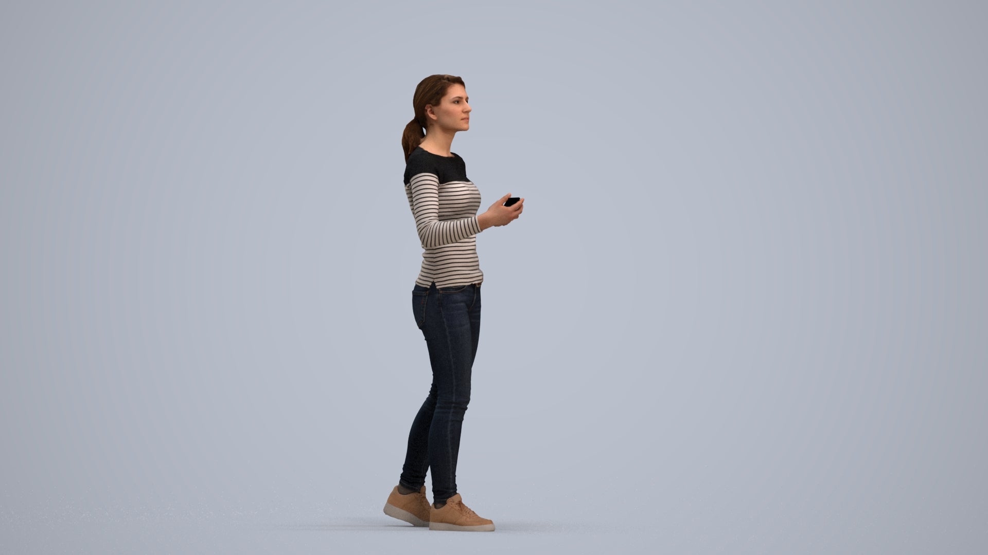 realistic 3D people woman casual walking, render-ready for V-Ray and Corona, FBX OBJ, standing pose render