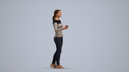 realistic 3D people woman casual walking, render-ready for V-Ray and Corona, FBX OBJ, standing pose render