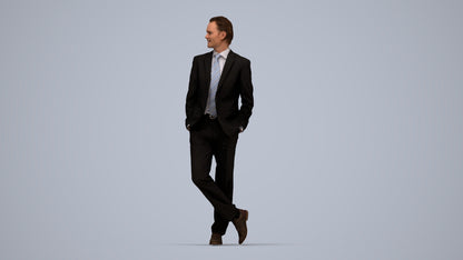 3D human model man business standing, photogrammetry scanned person for archviz, top-down view render