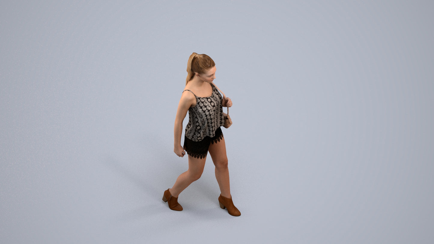 realistic 3D people girl casual walking, render-ready for V-Ray and Corona, FBX OBJ, back view render