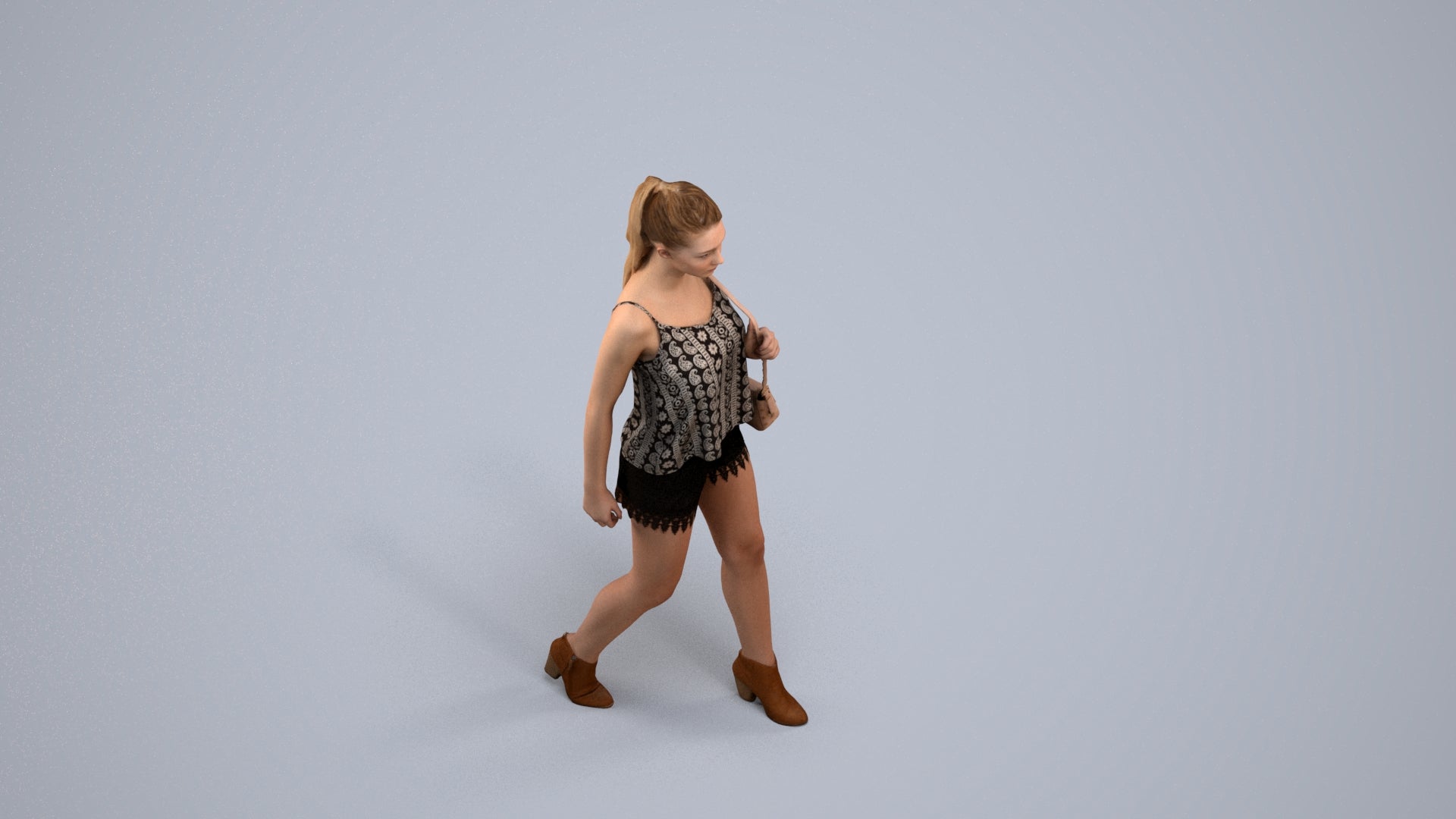 realistic 3D people girl casual walking, render-ready for V-Ray and Corona, FBX OBJ, back view render