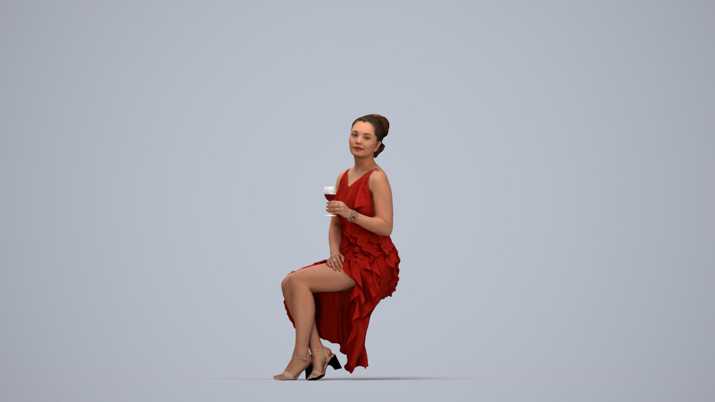 3D human model woman formal formalaffairs, photogrammetry scanned person for archviz, top-down view render