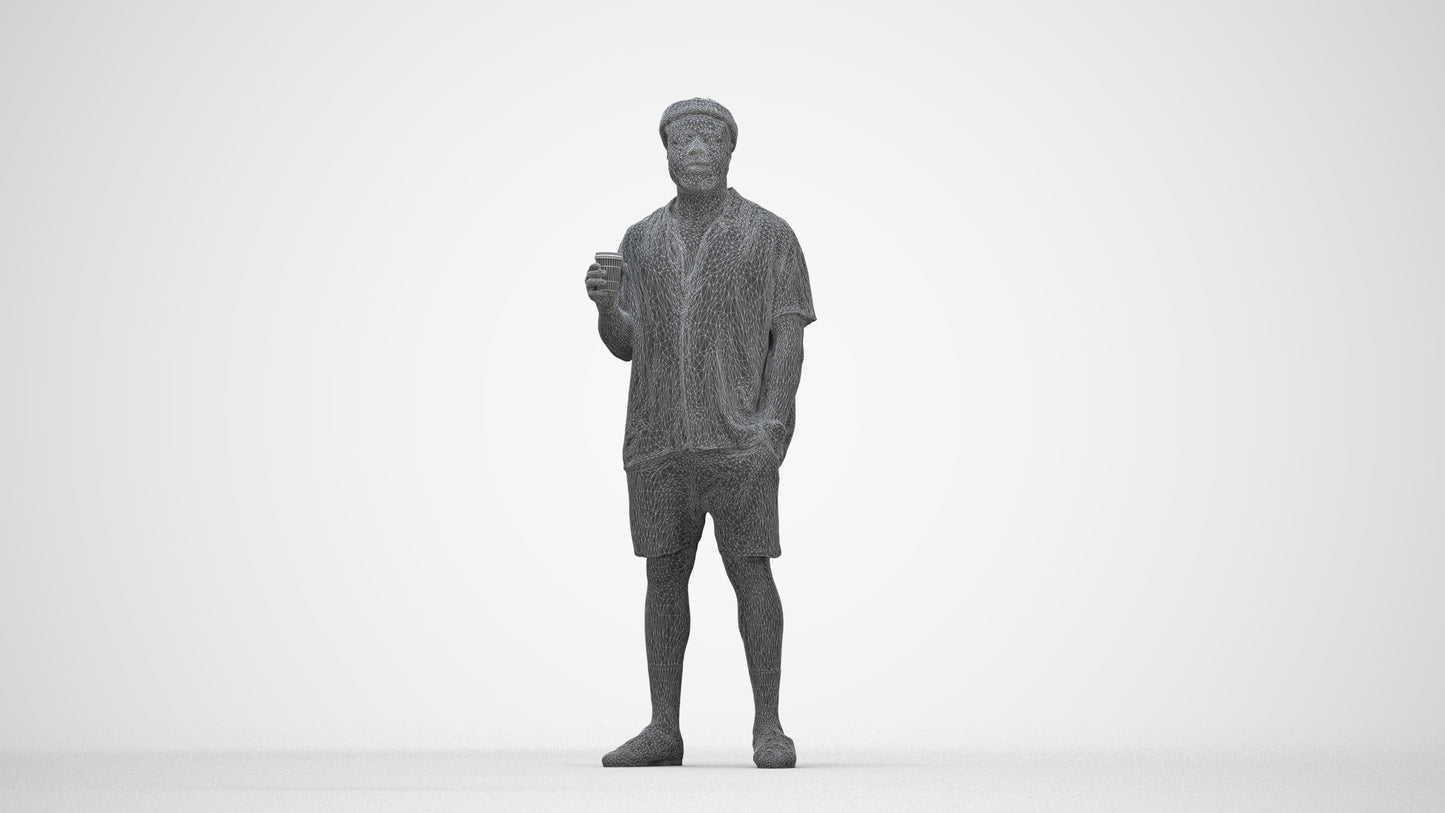 3D scanned man standing casual, photorealistic archviz people for Enscape and SketchUp, wireframe back view