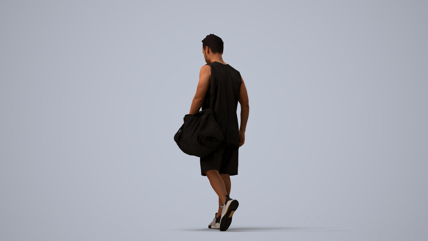 3D people model man sport, scanned human for 3ds Max rendering, three-quarter view render