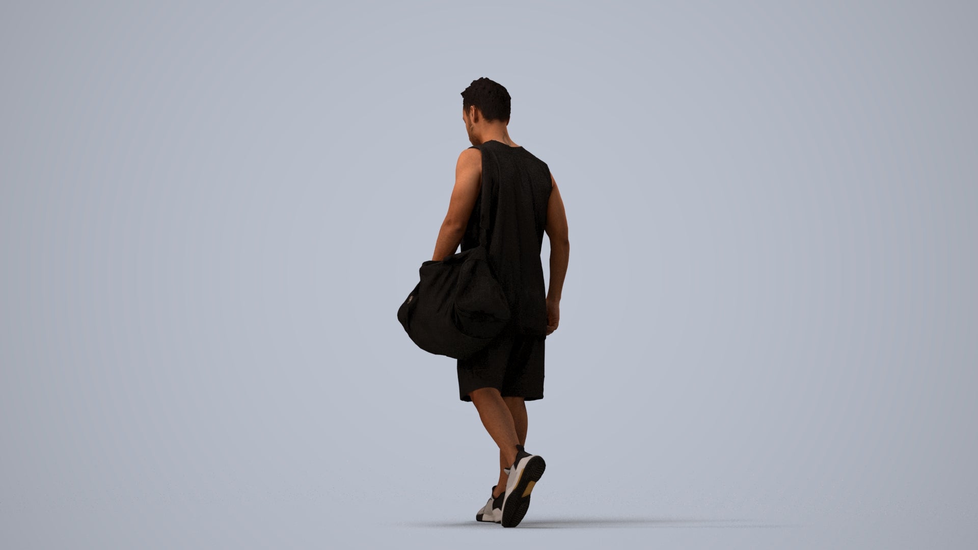 3D people model man sport, scanned human for 3ds Max rendering, three-quarter view render