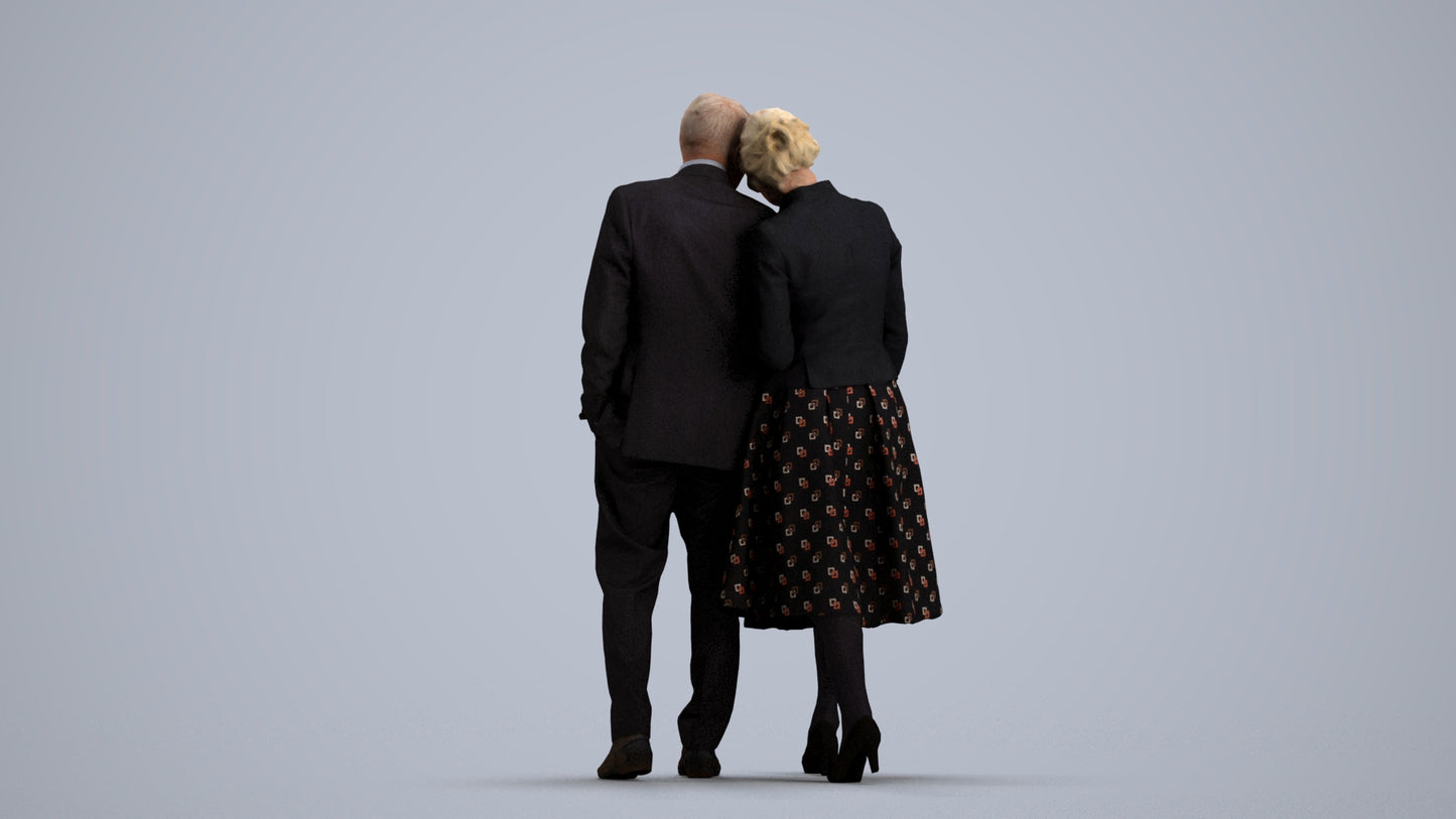 realistic 3D people senior woman formal couple, render-ready for V-Ray and Corona, FBX OBJ, front view render