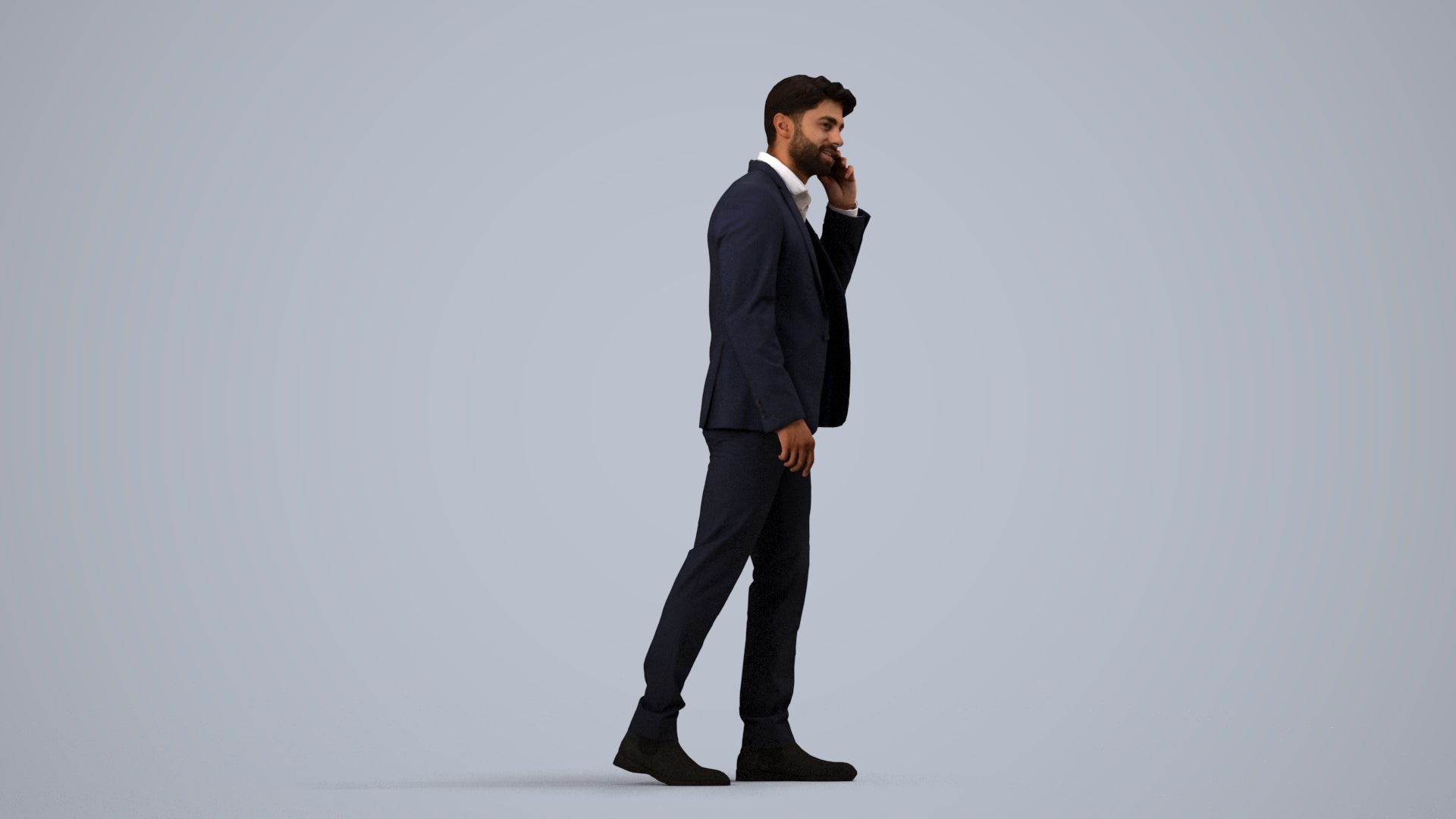 3D people model man business, scanned human for 3ds Max rendering, side view render