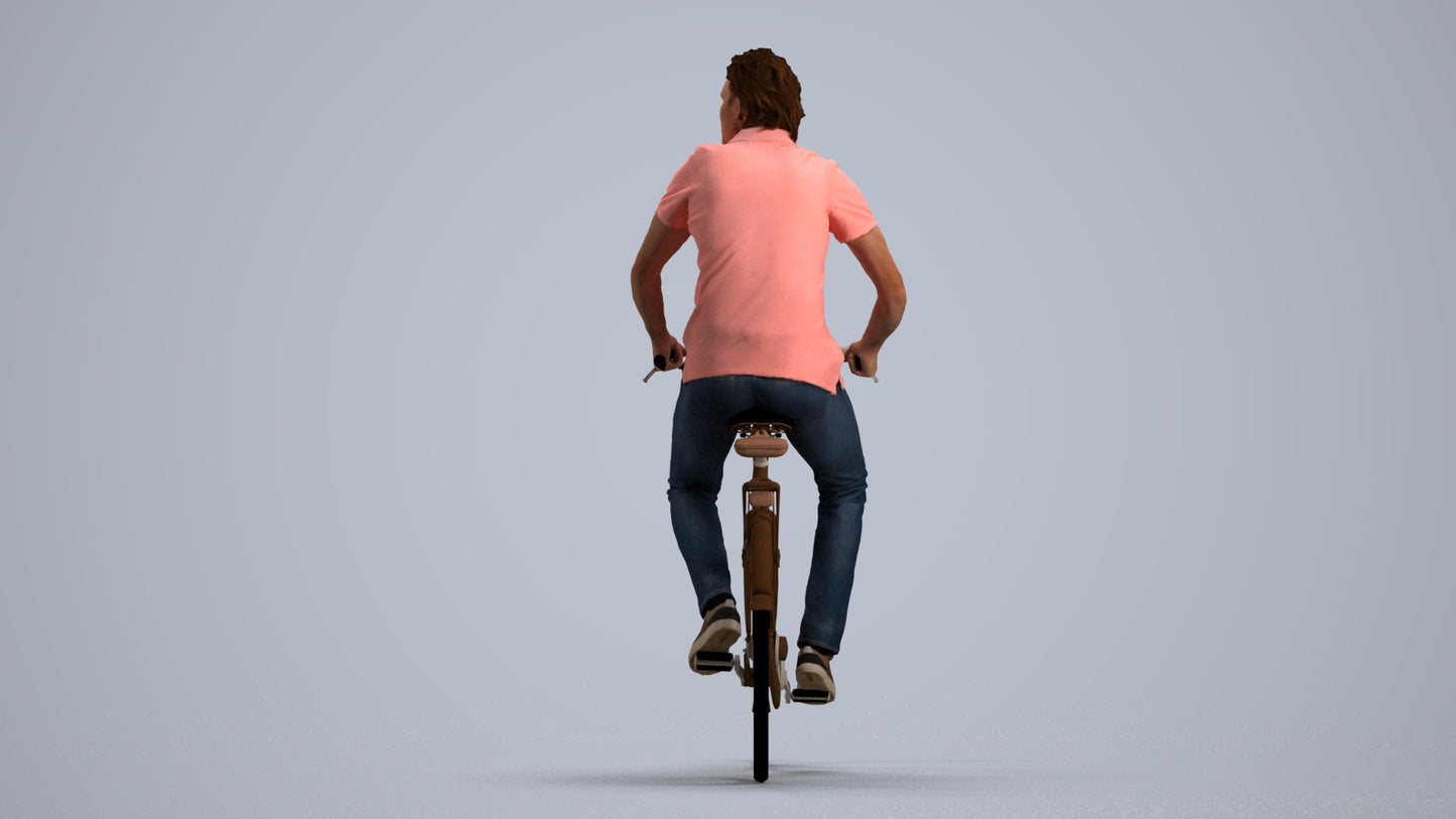 3D scanned man cycling casual, photorealistic archviz people for Enscape and SketchUp, front view render