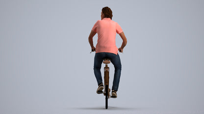 3D scanned man cycling casual, photorealistic archviz people for Enscape and SketchUp, front view render
