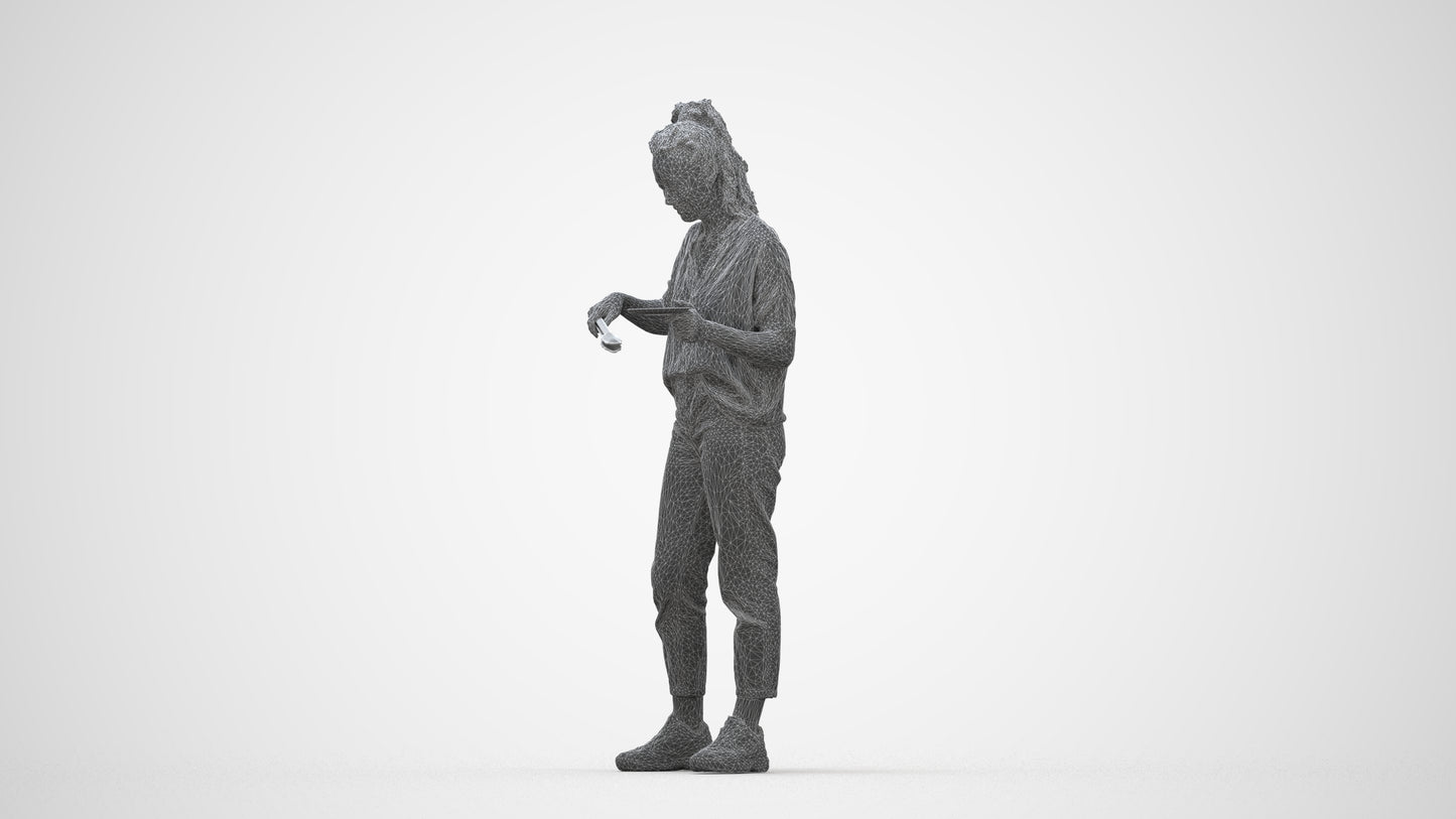 scanned 3D woman casual standing, photogrammetry people for Enscape and V-Ray, wireframe back view