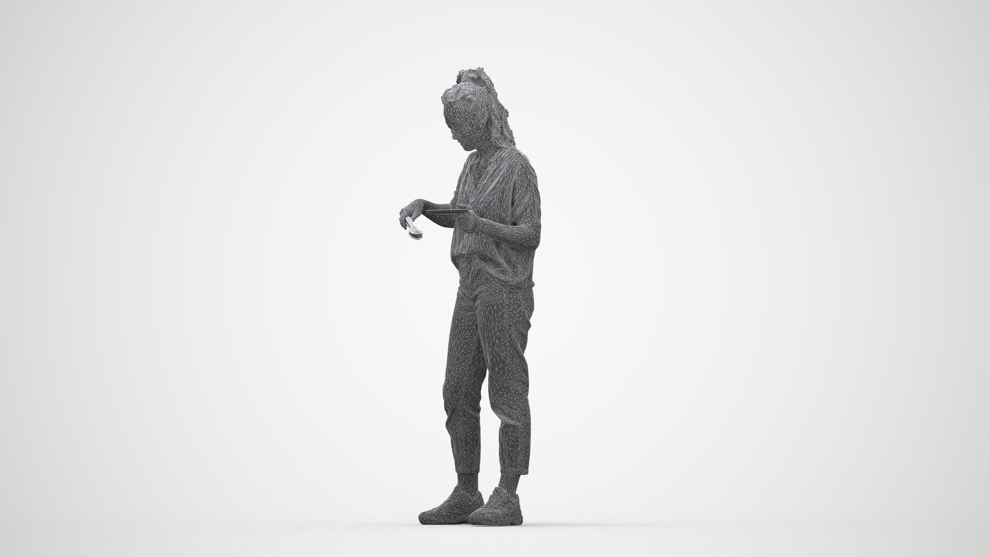 scanned 3D woman casual standing, photogrammetry people for Enscape and V-Ray, wireframe back view